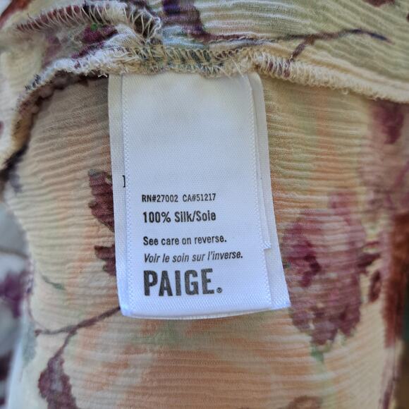 PAIGE Genie Floral Silk Chiffon Ruffle top Size Medium Nude Cream Multi V-neck - Picture 10 of 10
